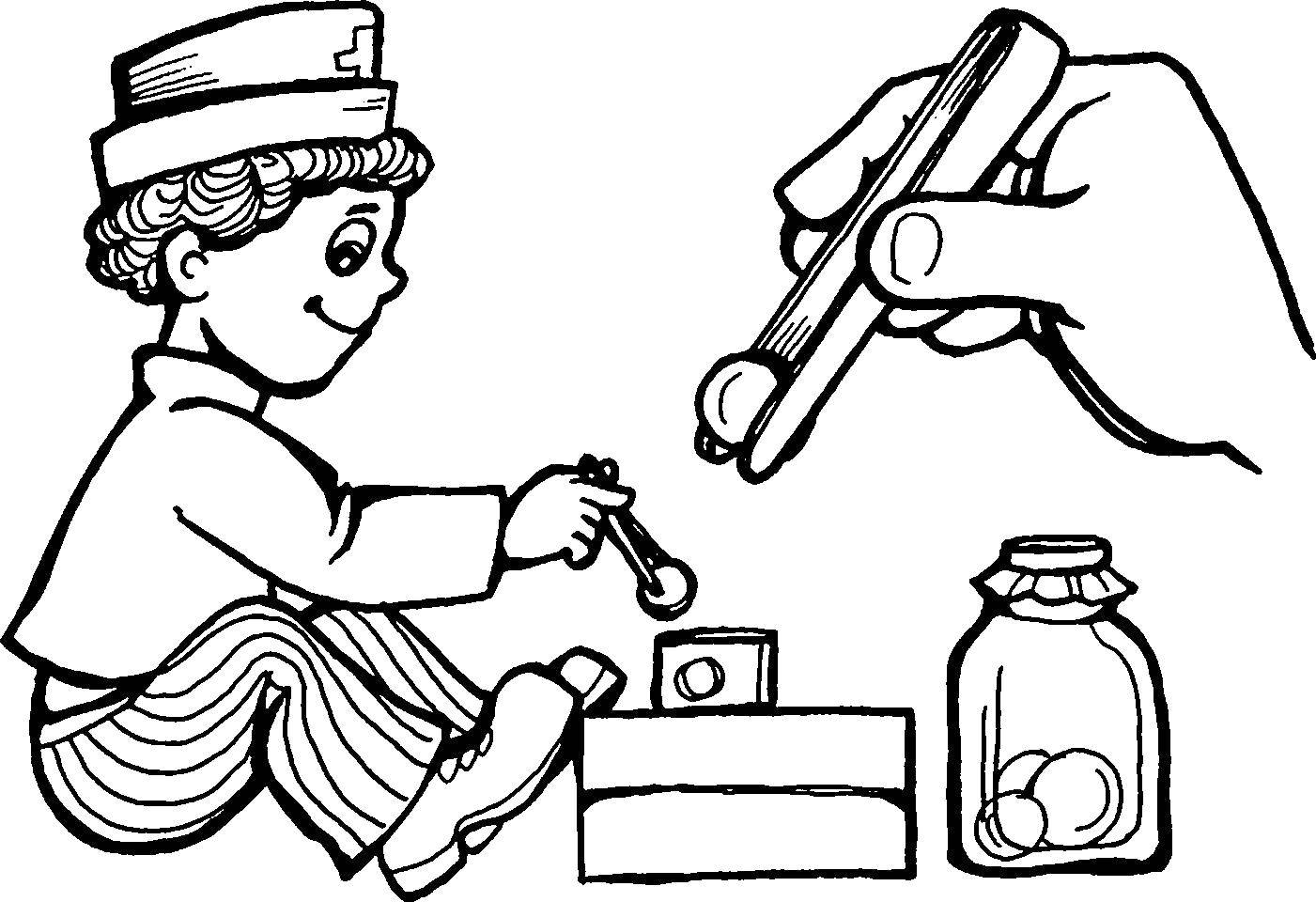 Coloring The doctor puts pilule. Category a profession. Tags:  doctor , medicine.