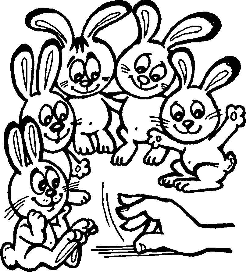 Coloring Rabbits and hand. Category hand. Tags:  rabbits, hand.