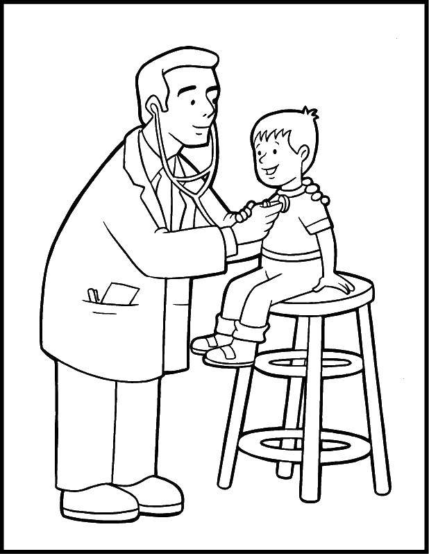 Название: Раскраска Доктор лечит мальчика. Категория: доктор. Теги: доктор, мальчик.