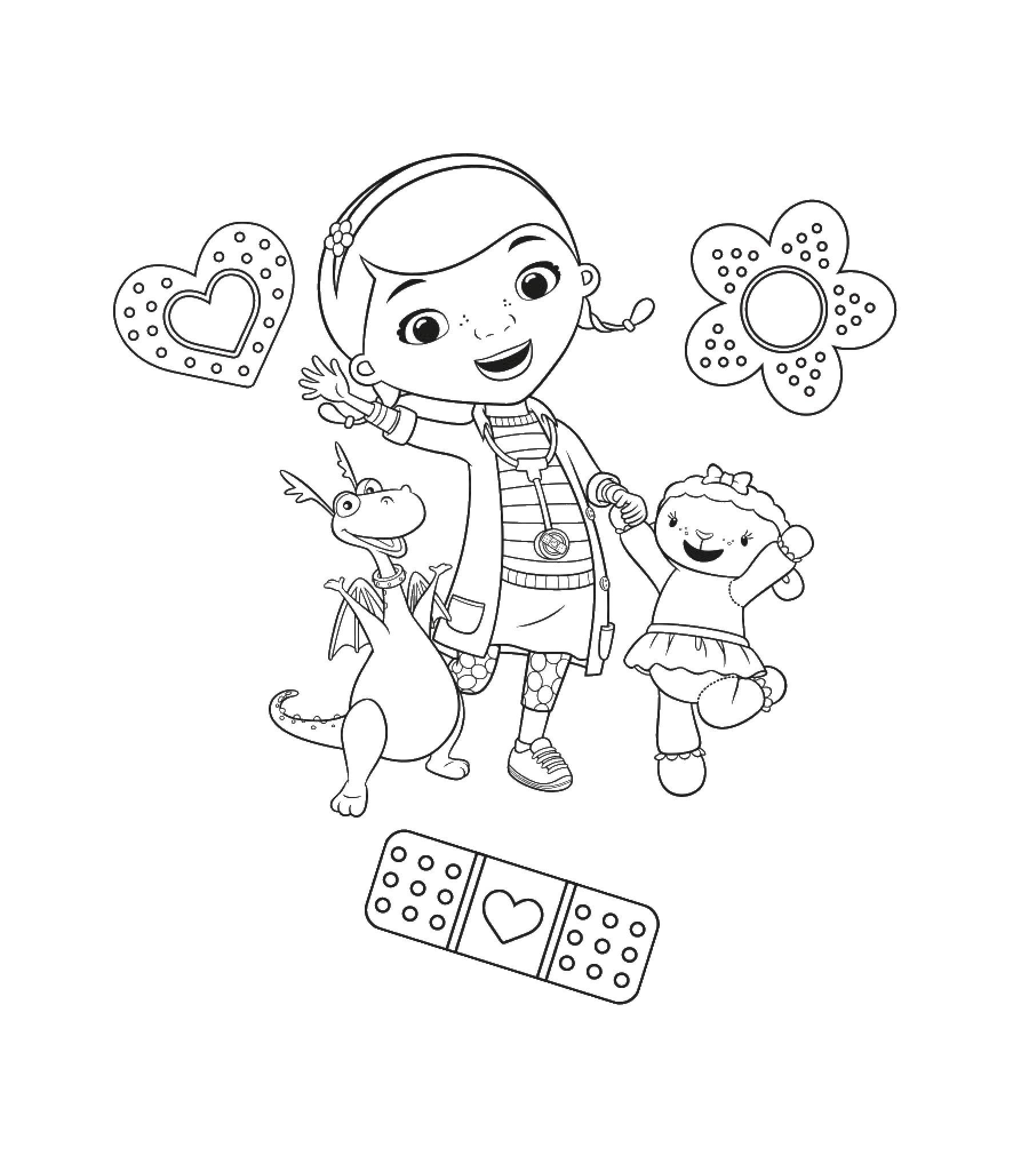 Coloring Doc mcstuffins with Lammy and stuffy. Category coloring. Tags:  Doc mcstuffins, Lammy, Stuffy.