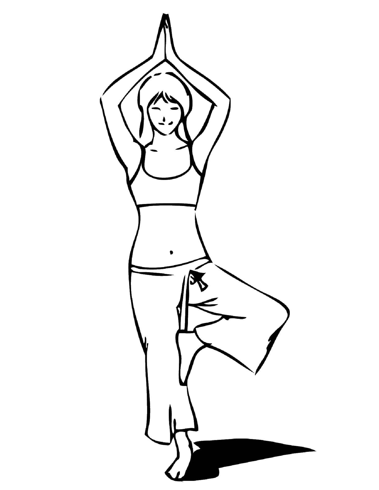 Опис: розмальовки  Дівчина в спортивному костюмі займається йогою. Категорія: йога. Теги:  зарядка.