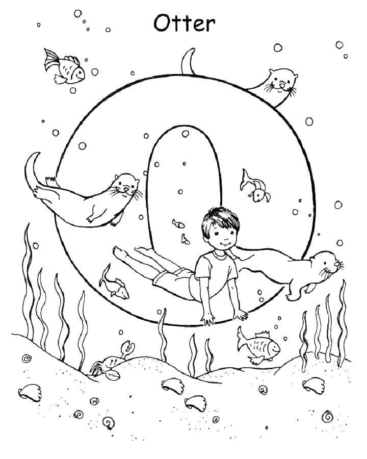 Coloring The boy in the water. Category English alphabet. Tags:  boy, walrus, English.