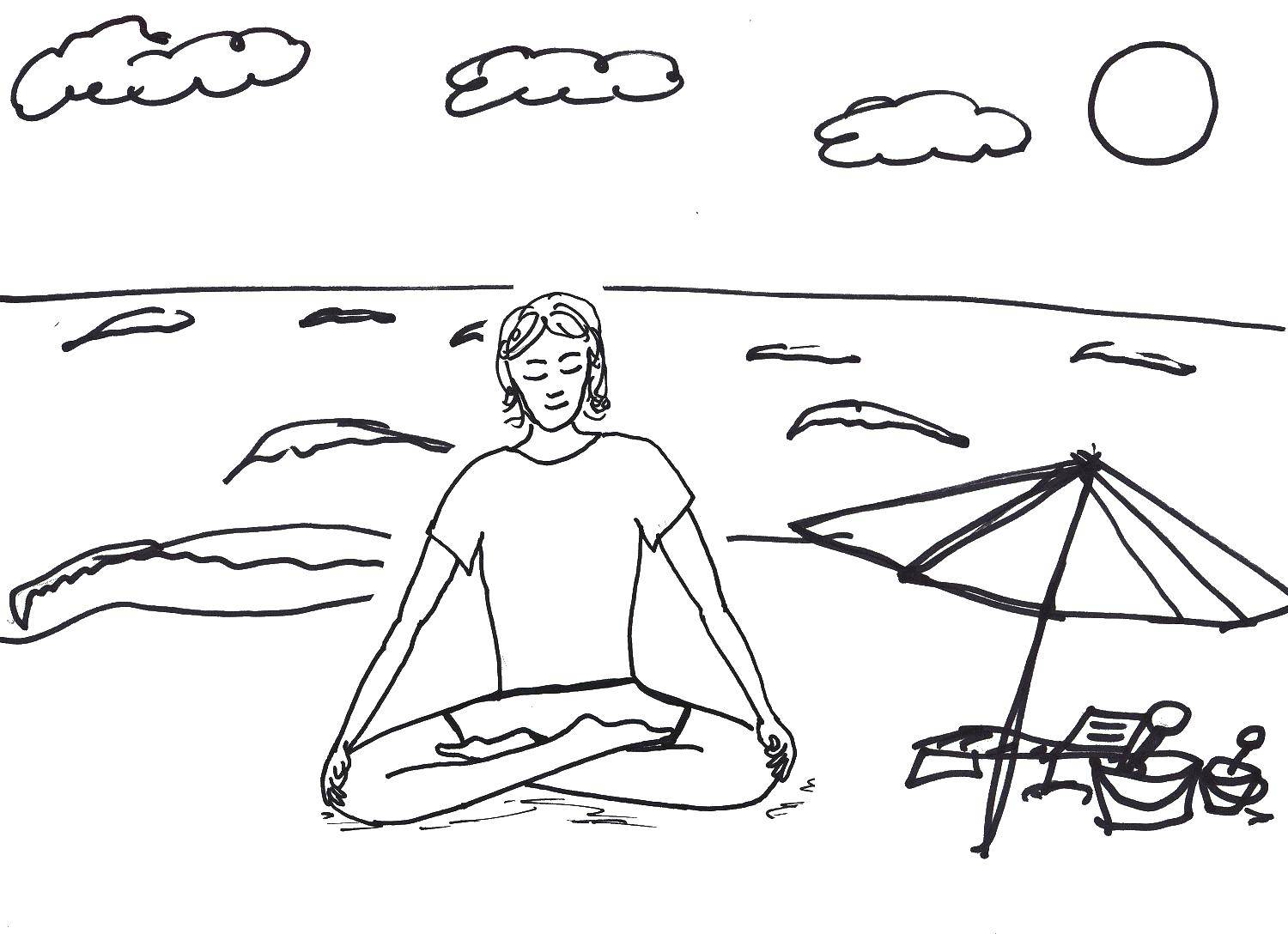 Название: Раскраска Медитация на пляжу. Категория: йога. Теги: медитация.