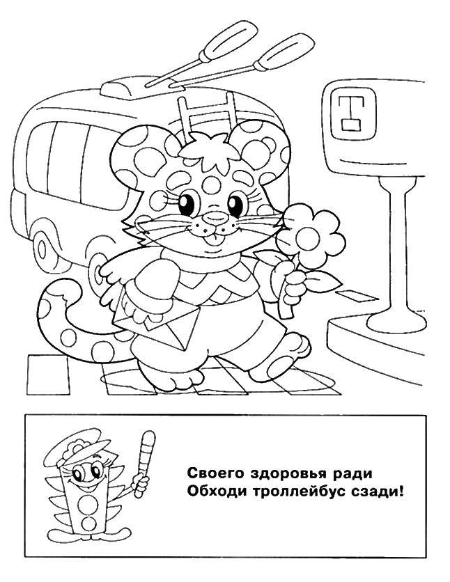 Coloring Tiger is on the road. Category rules of the road. Tags:  the tiger, Svetofor.