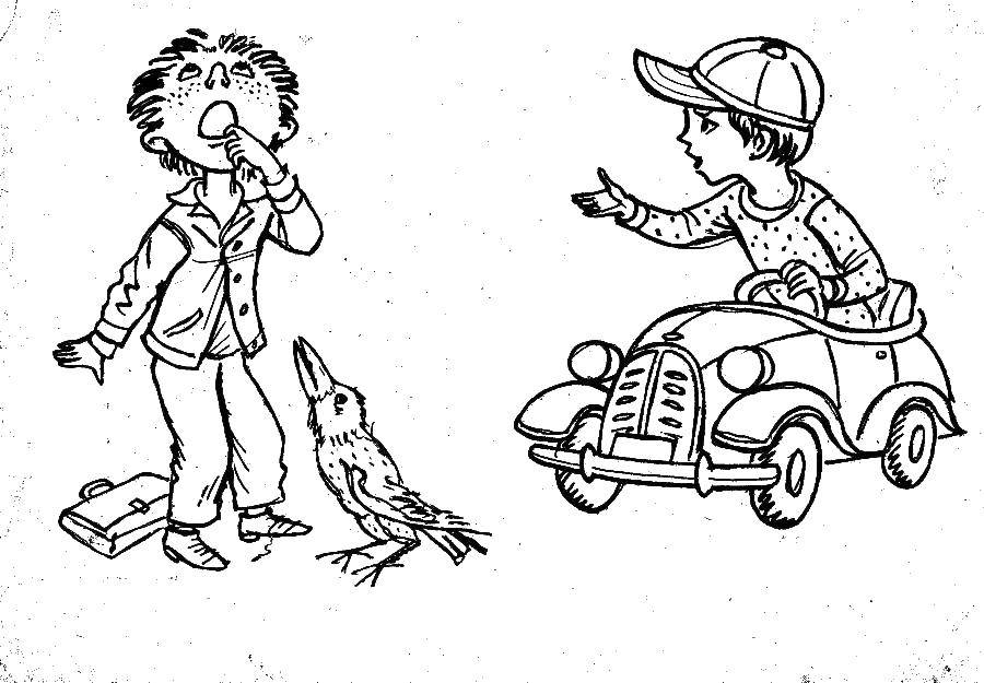 Coloring Children play. Category coloring. Tags:  kids, car, crow.