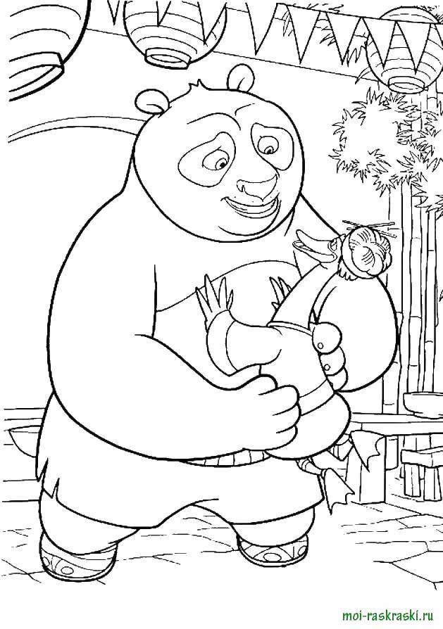 Название: Раскраска Панда с папой гусем. Категория: кунг фу панда. Теги: панда, гусь.