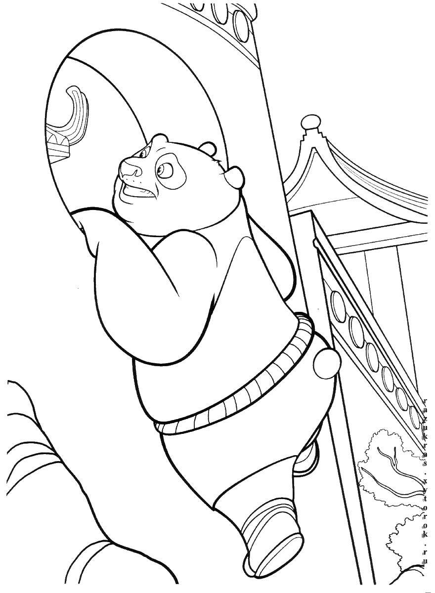 Название: Раскраска Кунг фу панда подсматривает в окно. Категория: кунг фу панда. Теги: кунг фу панда.
