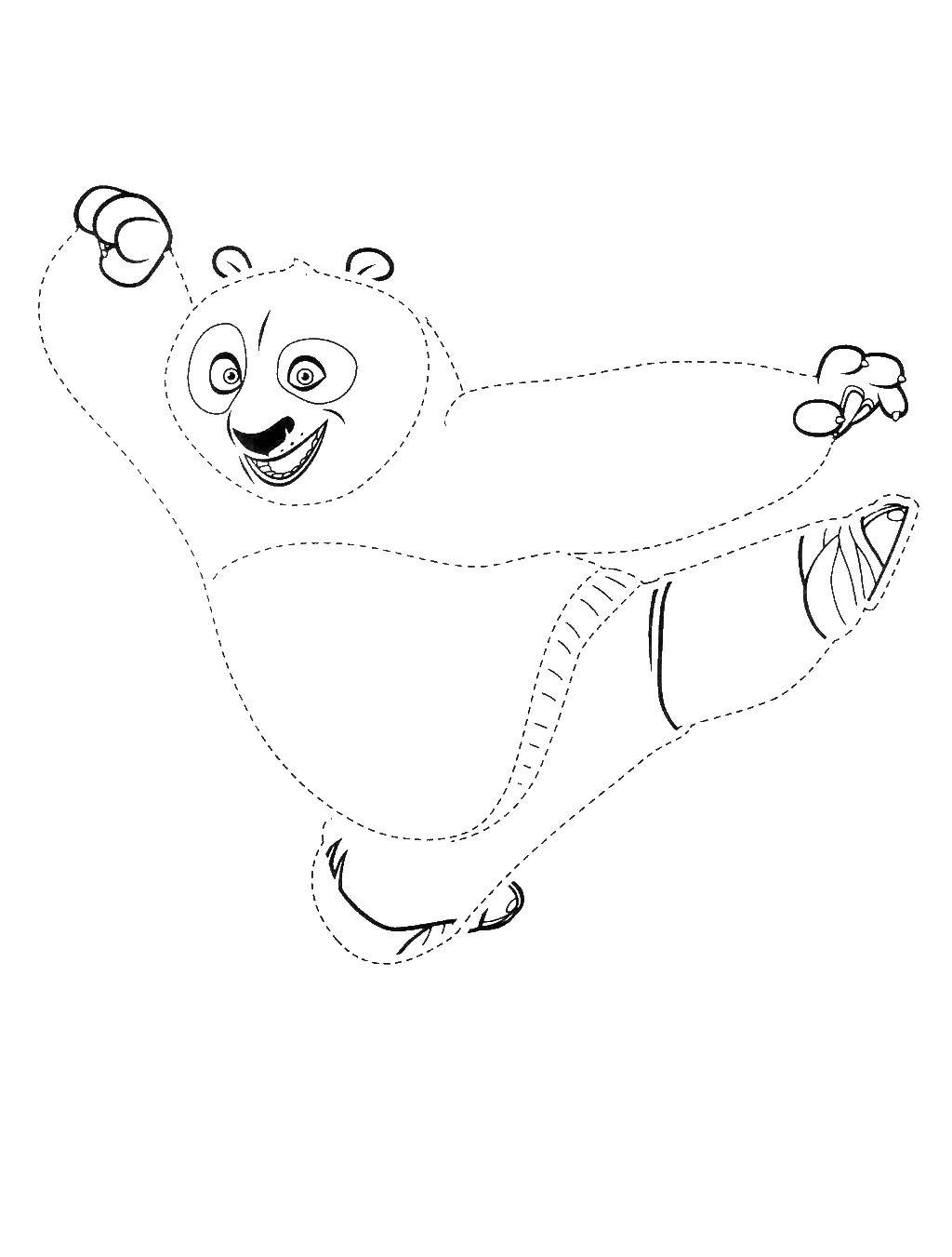 Название: Раскраска Панда в стойке. Категория: кунг фу панда. Теги: панда, обведи по точкам.
