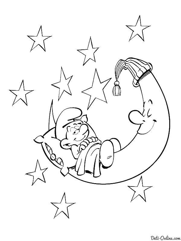 Название: Раскраска Мальчик спит на луне. Категория: луна. Теги: луна.