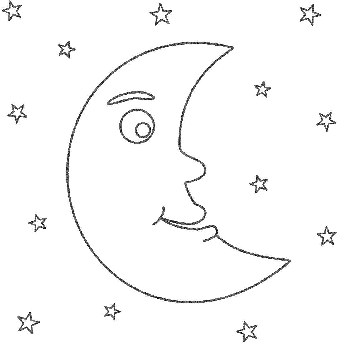 Coloring A month among the stars. Category moon. Tags:  stars, month.