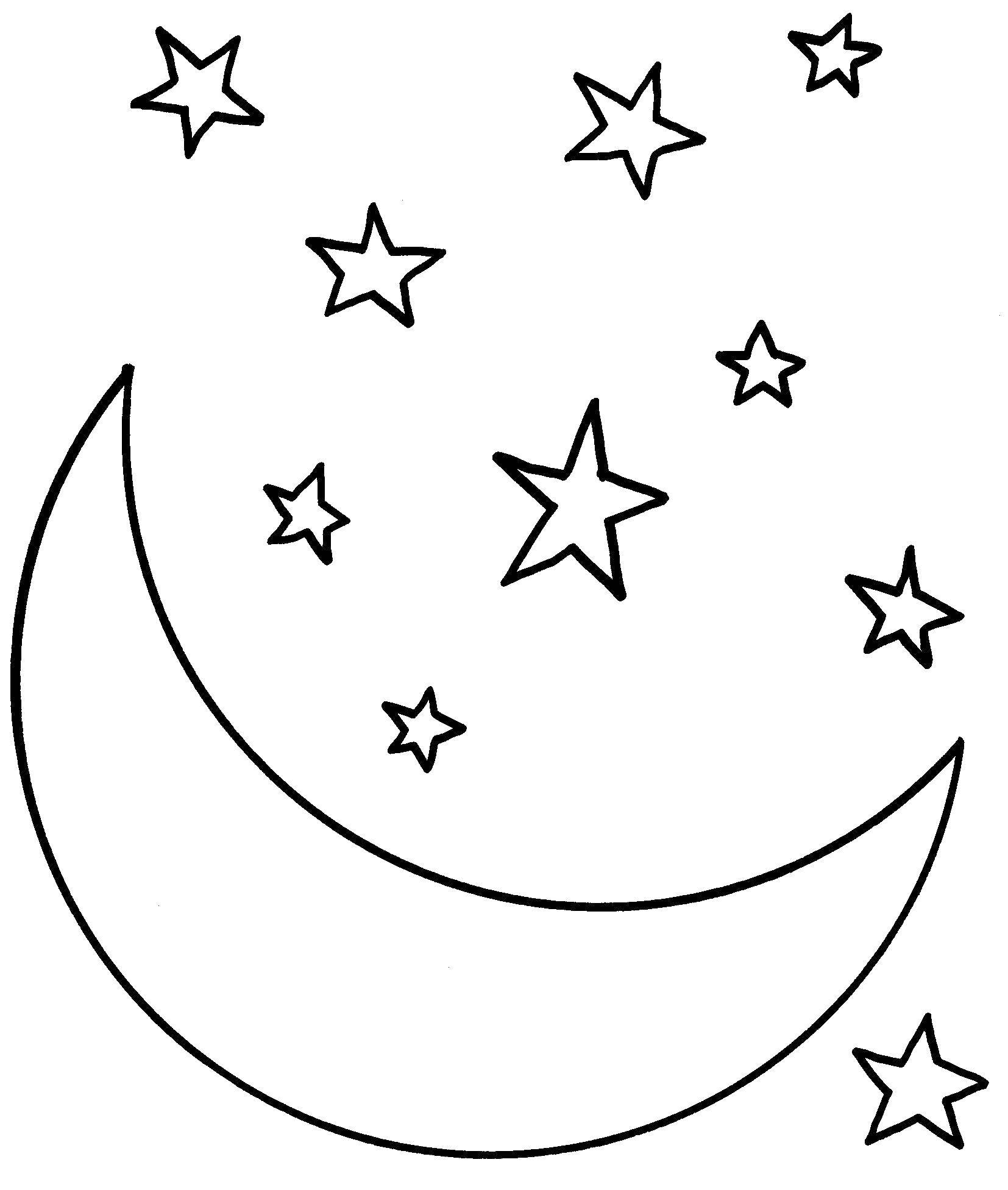 Название: Раскраска Месяц среди звезд. Категория: луна. Теги: звезды.