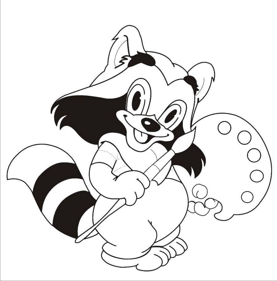 Coloring Raccoon artist. Category the artist. Tags:  raccoon, artist.