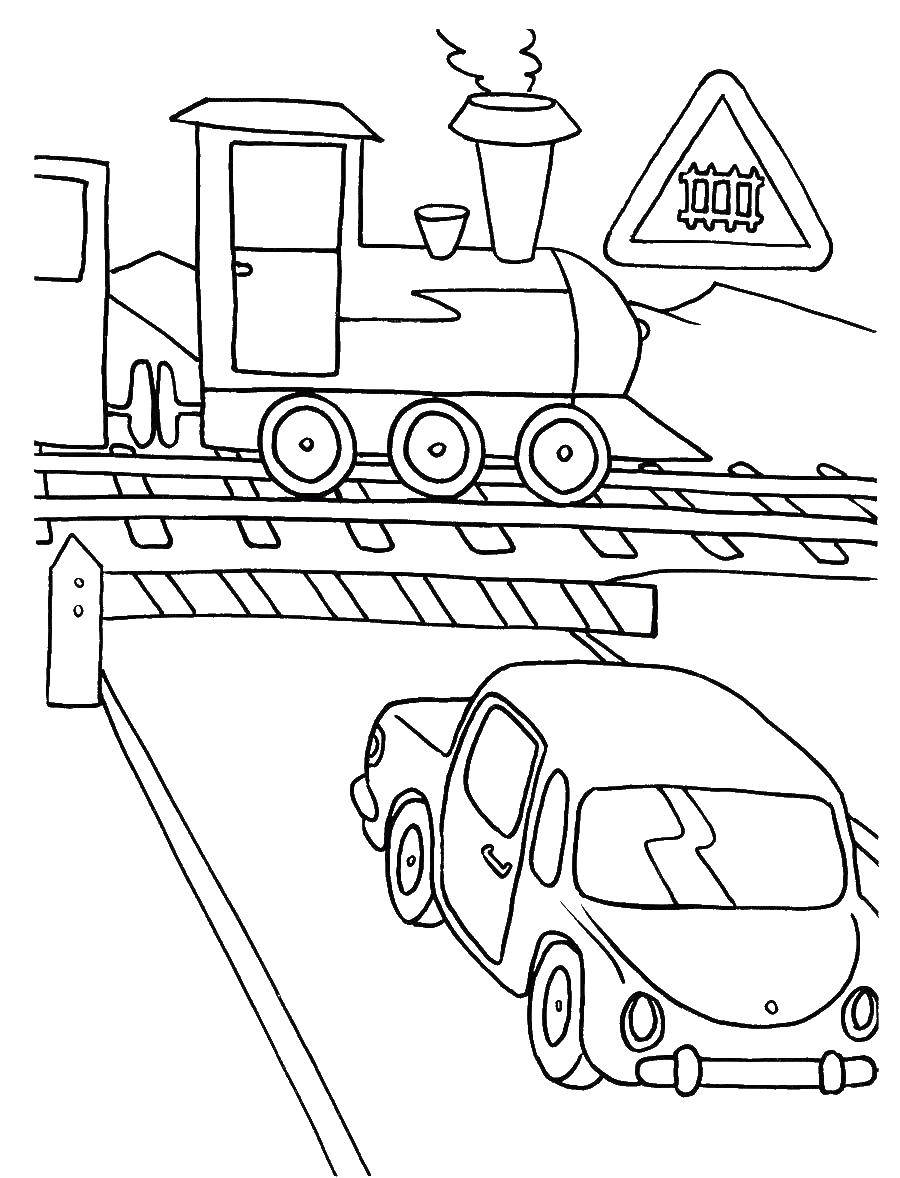 Название: Раскраска Машина у железной дороги. Категория: раскраски. Теги: машина, железная дорога.