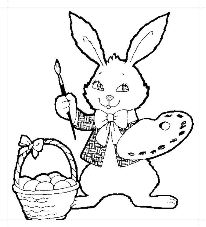 Название: Раскраска Пасхальный кролик. Категория: художник. Теги: кролик, заяц.