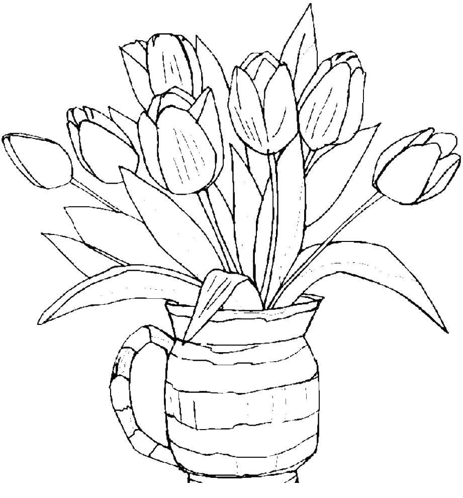 Название: Раскраска Ваза с тюльпанами. Категория: цветы. Теги: тюльпаны.
