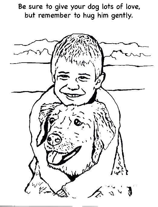 Название: Раскраска Мальчик с собакой. Категория: Люди. Теги: мальчик, собака.