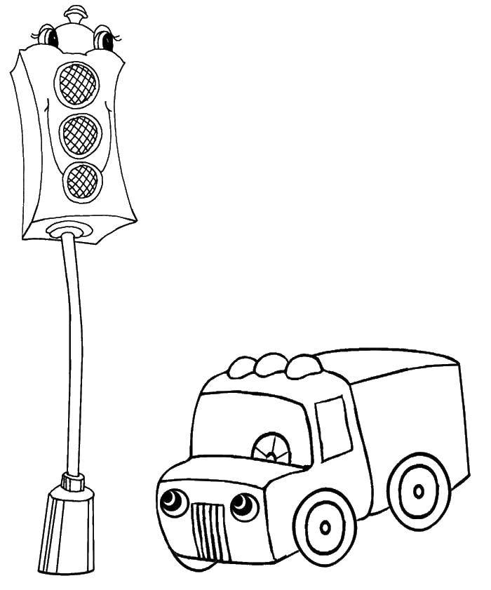 Coloring Car and traffic light. Category traffic light. Tags:  Traffic light.