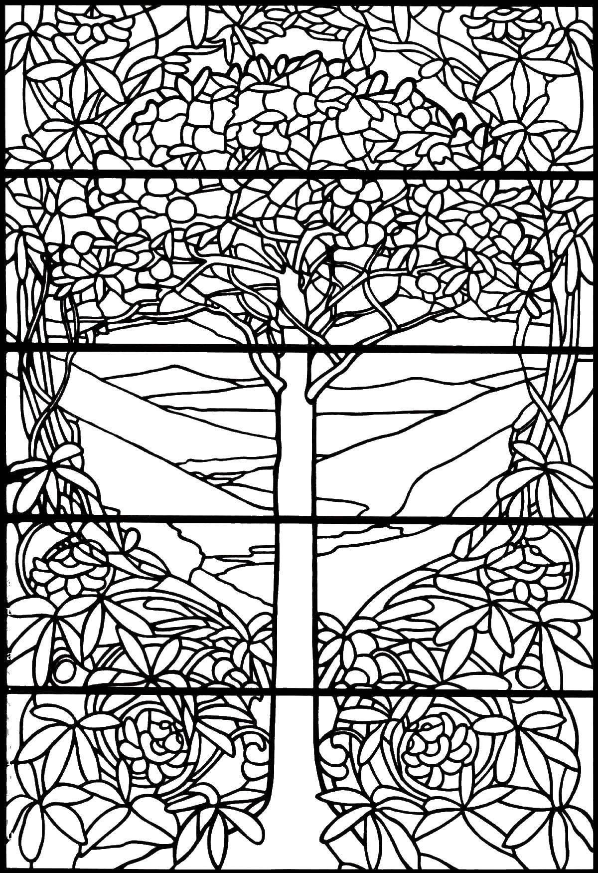 Coloring Tree. Category stained glass. Tags:  stained glass, wood.