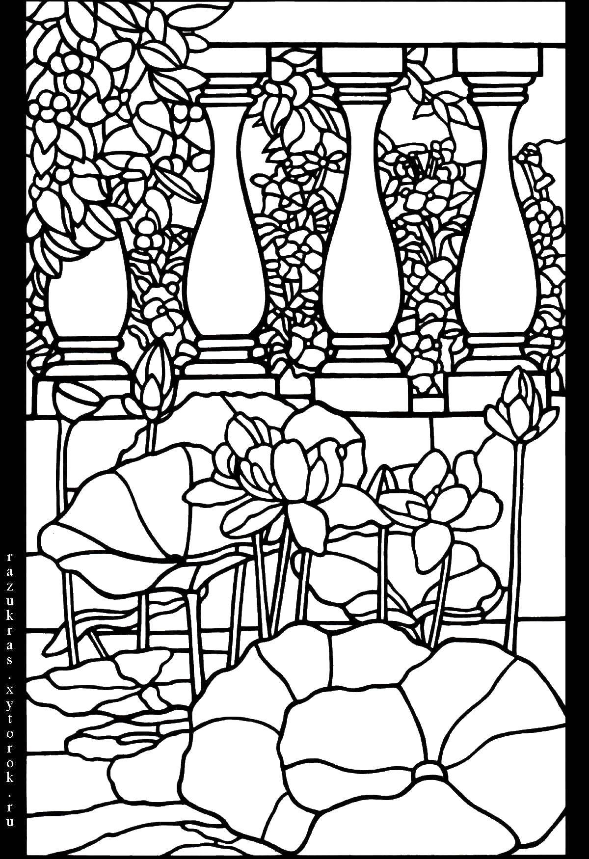 Coloring Flowers. Category stained glass. Tags:  stained glass, wood, flowers.