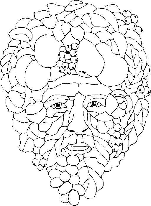 Coloring Голова человека из овощей и фруктов. Category витражи. Tags:  фрукты, голова, витражи.