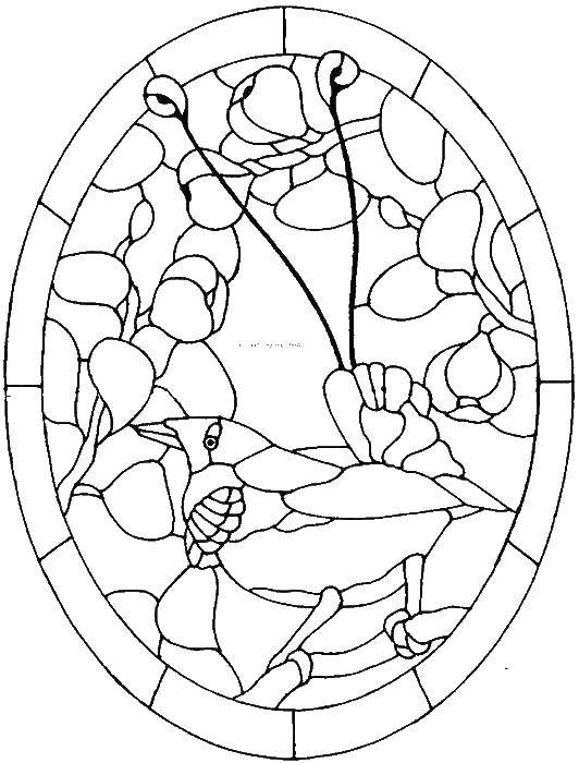 Coloring Bird. Category stained glass. Tags:  stained glass, wood, flowers.