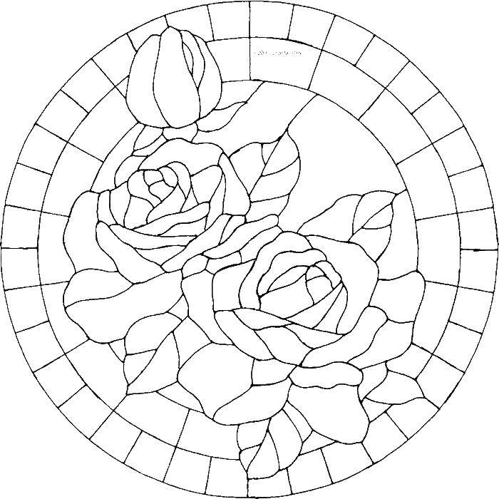 Coloring Roses. Category stained glass. Tags:  ROSE, flowers, stained glass.