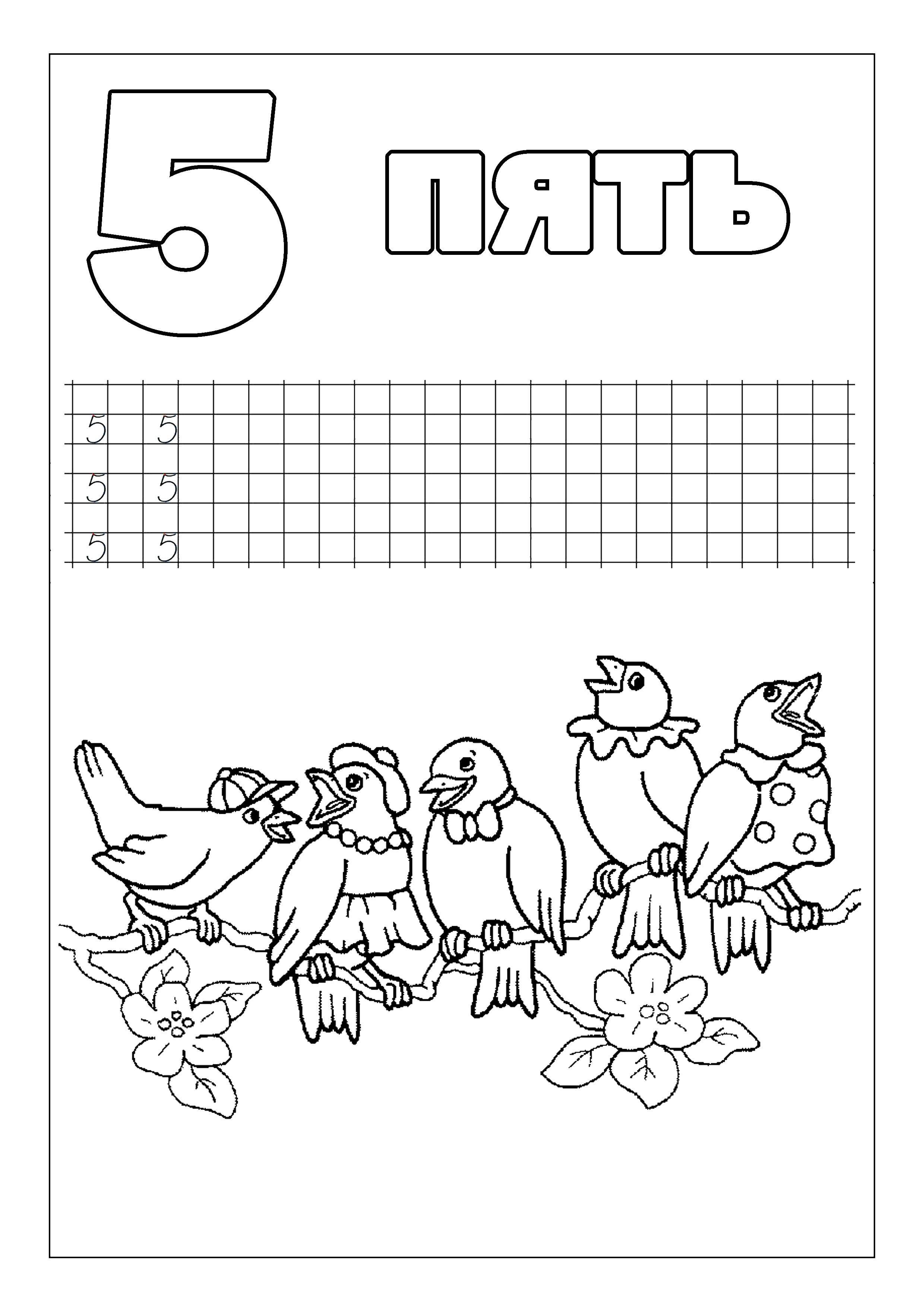 Coloring Recipe number 5. Category tracing numbers. Tags:  the recipe, 5, figure, birds.