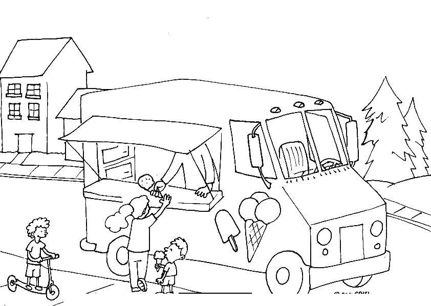 Название: Раскраска Фургончик с мороженным. Категория: мороженое. Теги: мороженое, машина, фургон.