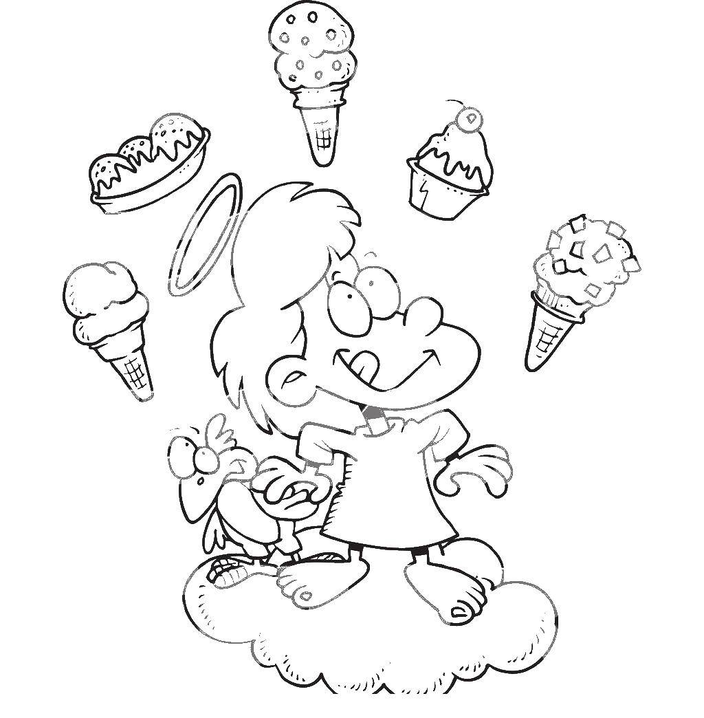 Название: Раскраска Мальчик с мороженым. Категория: мороженое. Теги: мороженое.