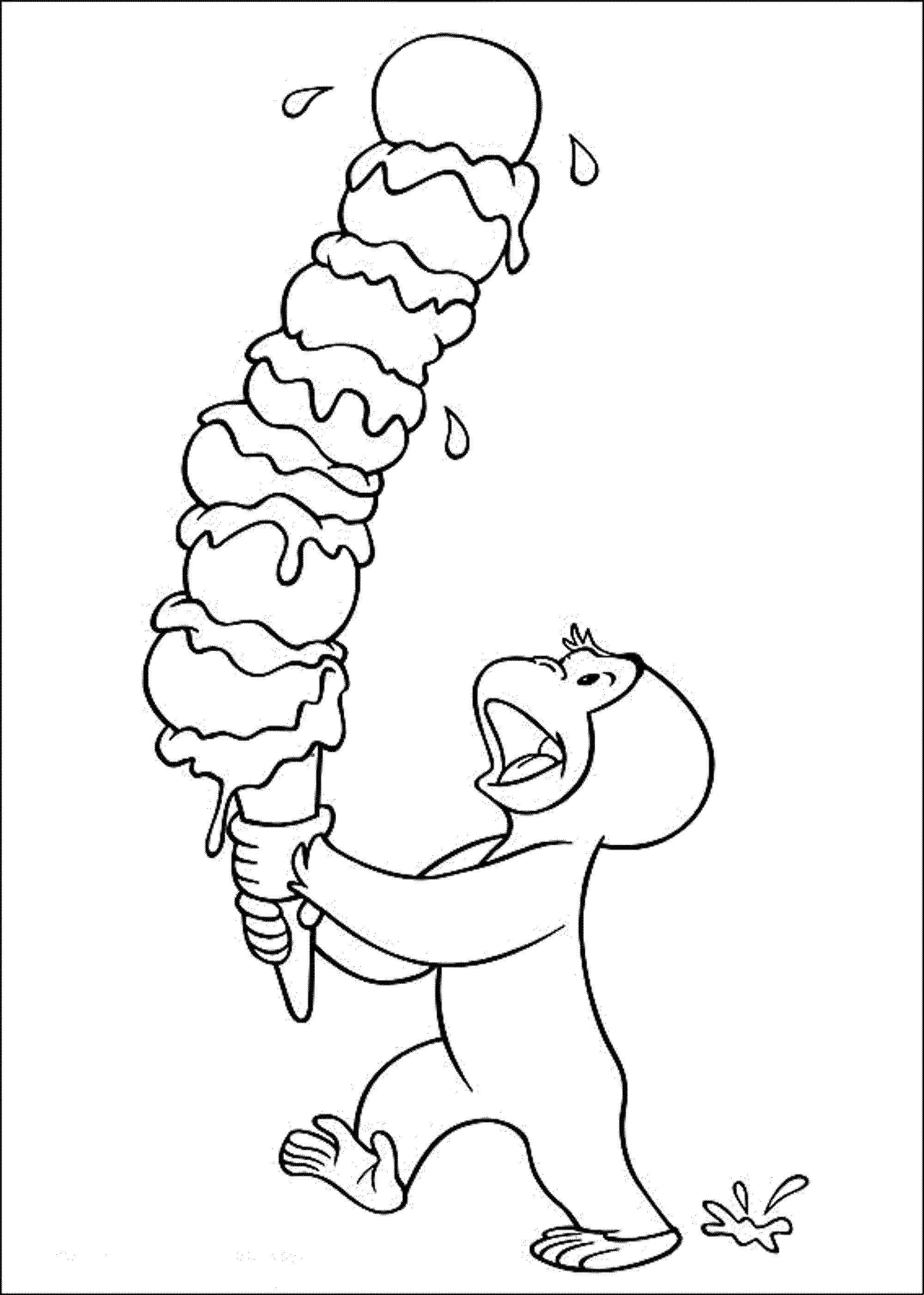 Название: Раскраска Обезьянка несет мороженое. Категория: мороженое. Теги: мороженое, обезьянка.