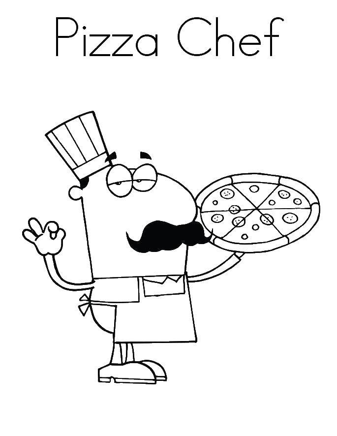 Название: Раскраска Повар по пицце. Категория: Еда. Теги: пицца, еда, повар.