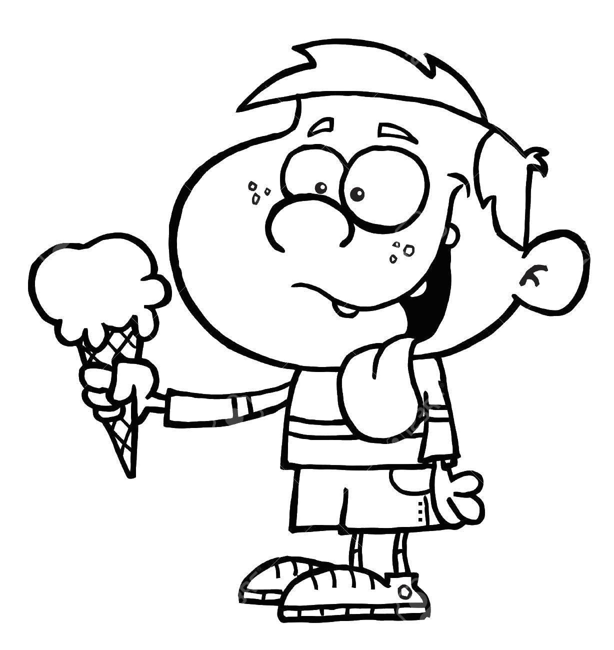 Розмальовки  Хлопчик з морозивом. Завантажити розмальовку морозиво, хлопчик.  Роздрукувати ,морозиво,