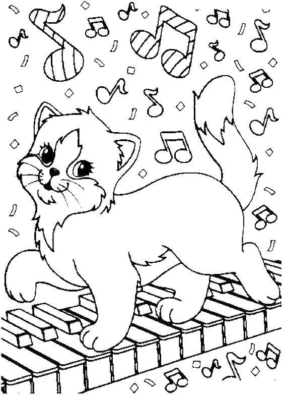 Название: Раскраска Кошка играет на пианино. Категория: Музыка. Теги: кошка, музыка, пианино.