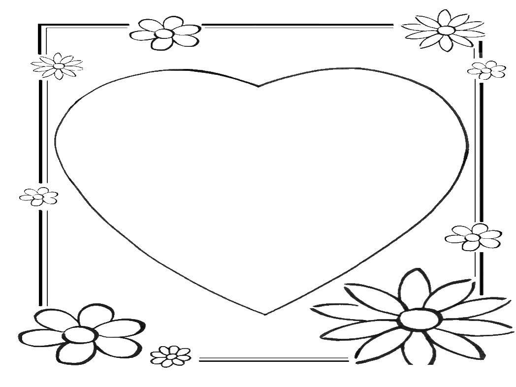 Coloring Heart and flowers. Category Hearts. Tags:  Heart, flowers.