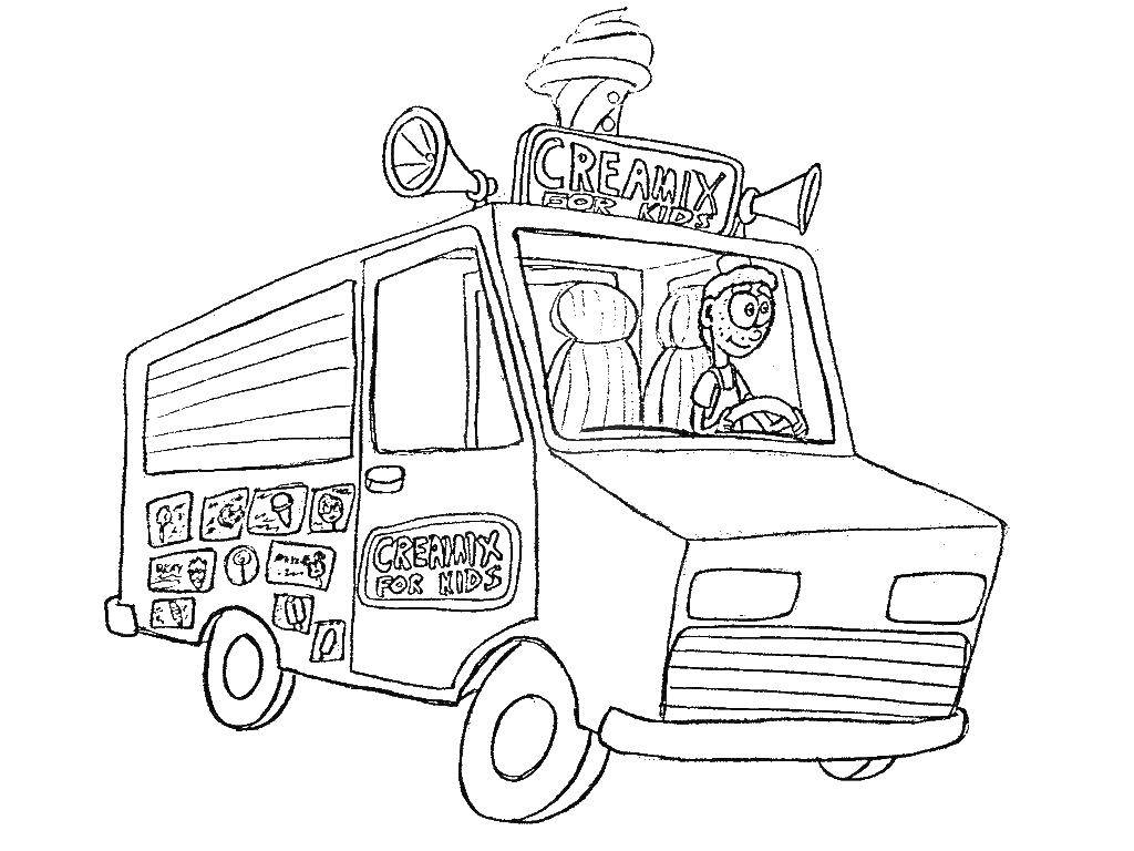 Розмальовки  Фургончик з морозивом. Завантажити розмальовку морозиво, фургон.  Роздрукувати ,морозиво,