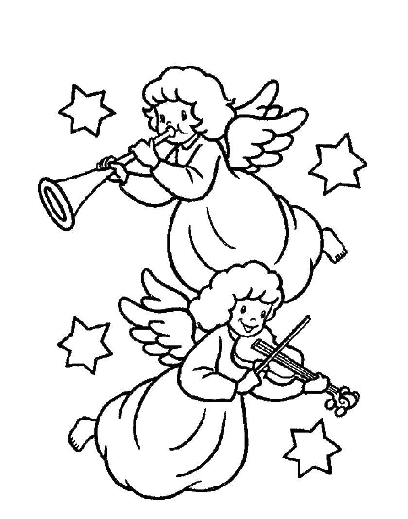 Название: Раскраска Ангелы играют на музыкальном инструменте. Категория: Музыка. Теги: музыкальные инструменты.