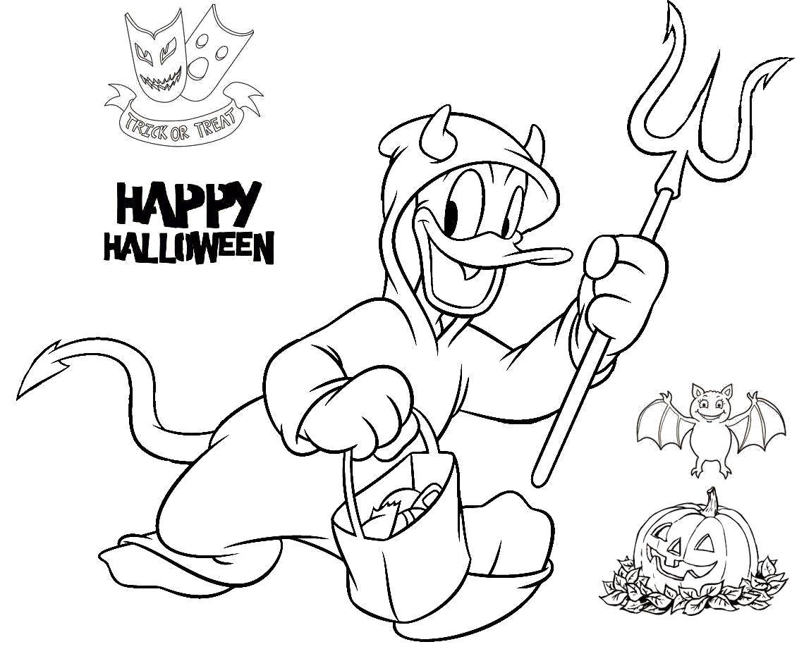 Coloring Donald on Halloween. Category Halloween. Tags:  Halloween, pumpkin.