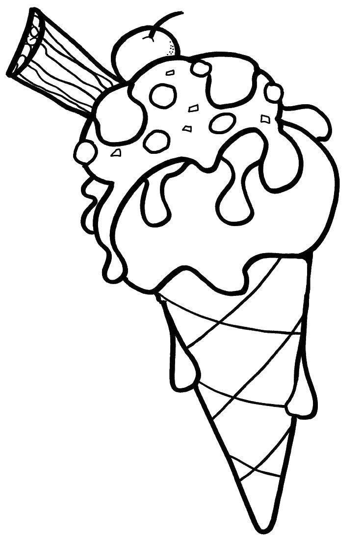 Название: Раскраска Мороженое с вишенкой. Категория: мороженое. Теги: мороженое, вишня.