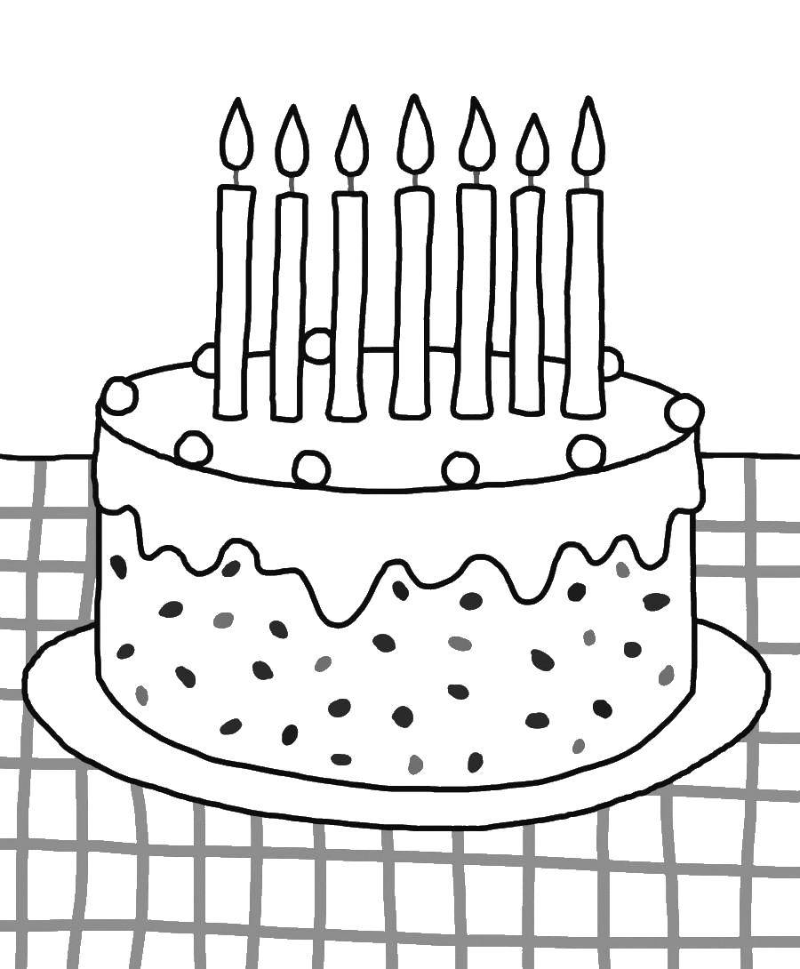 Название: Раскраска Тортик ко дню рождения. Категория: торт со свечками. Теги: Торт, еда, праздник.