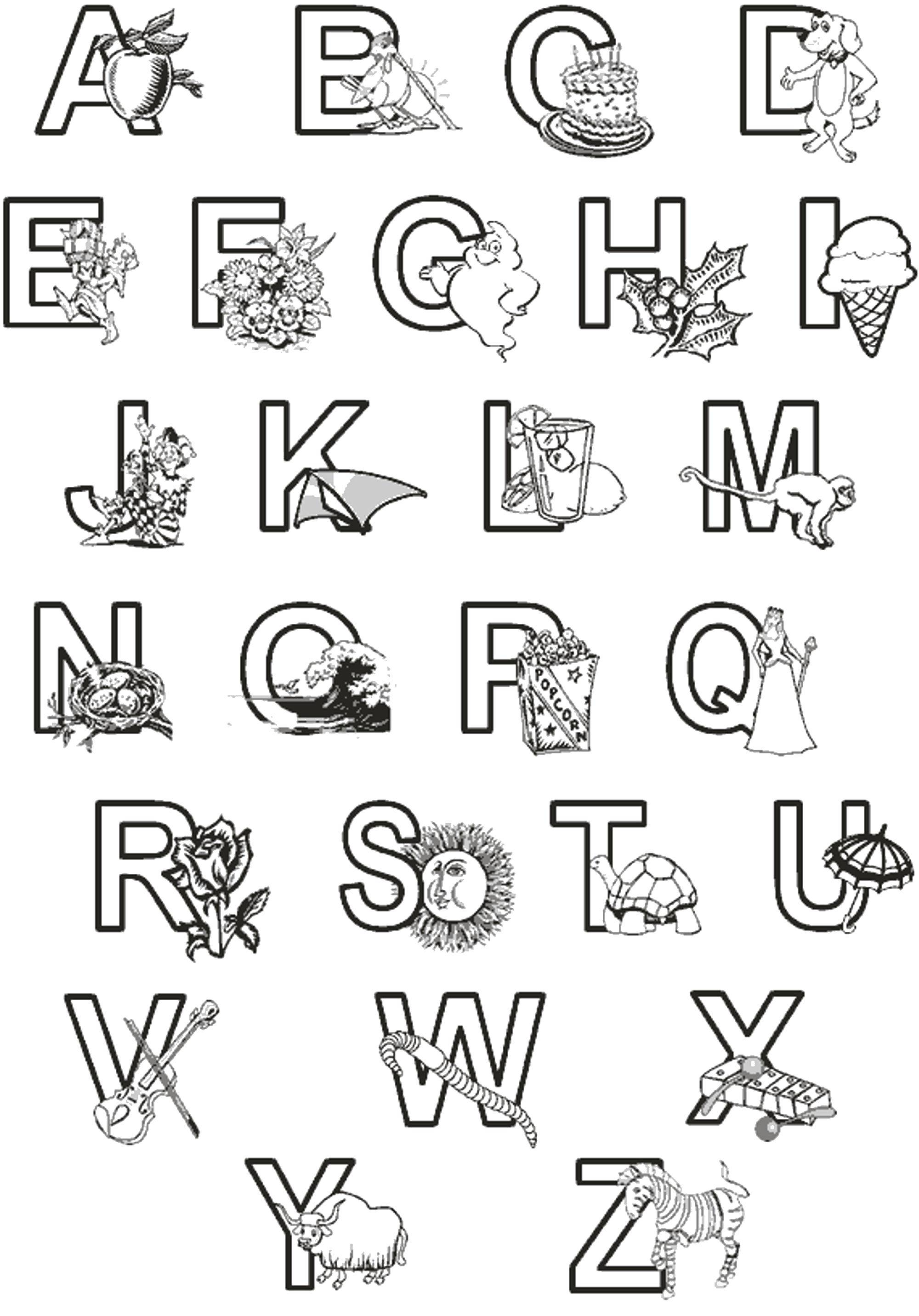 Coloring English alphabet. Category English alphabet. Tags:  The alphabet, letters, words.