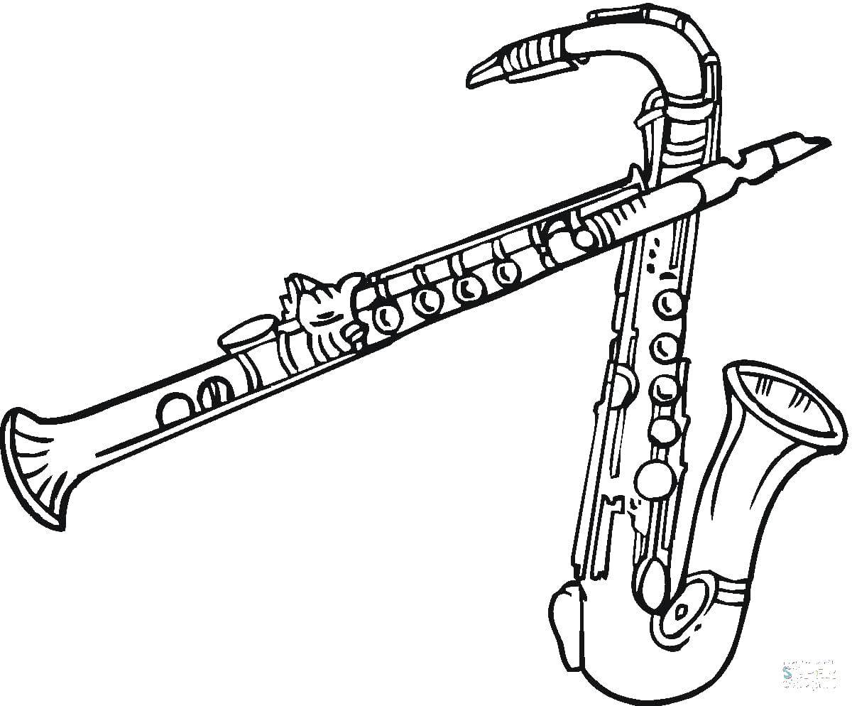 Coloring Clarinet and saxophone. Category Musical instrument. Tags:  Instrument, saxophone, clarinet.