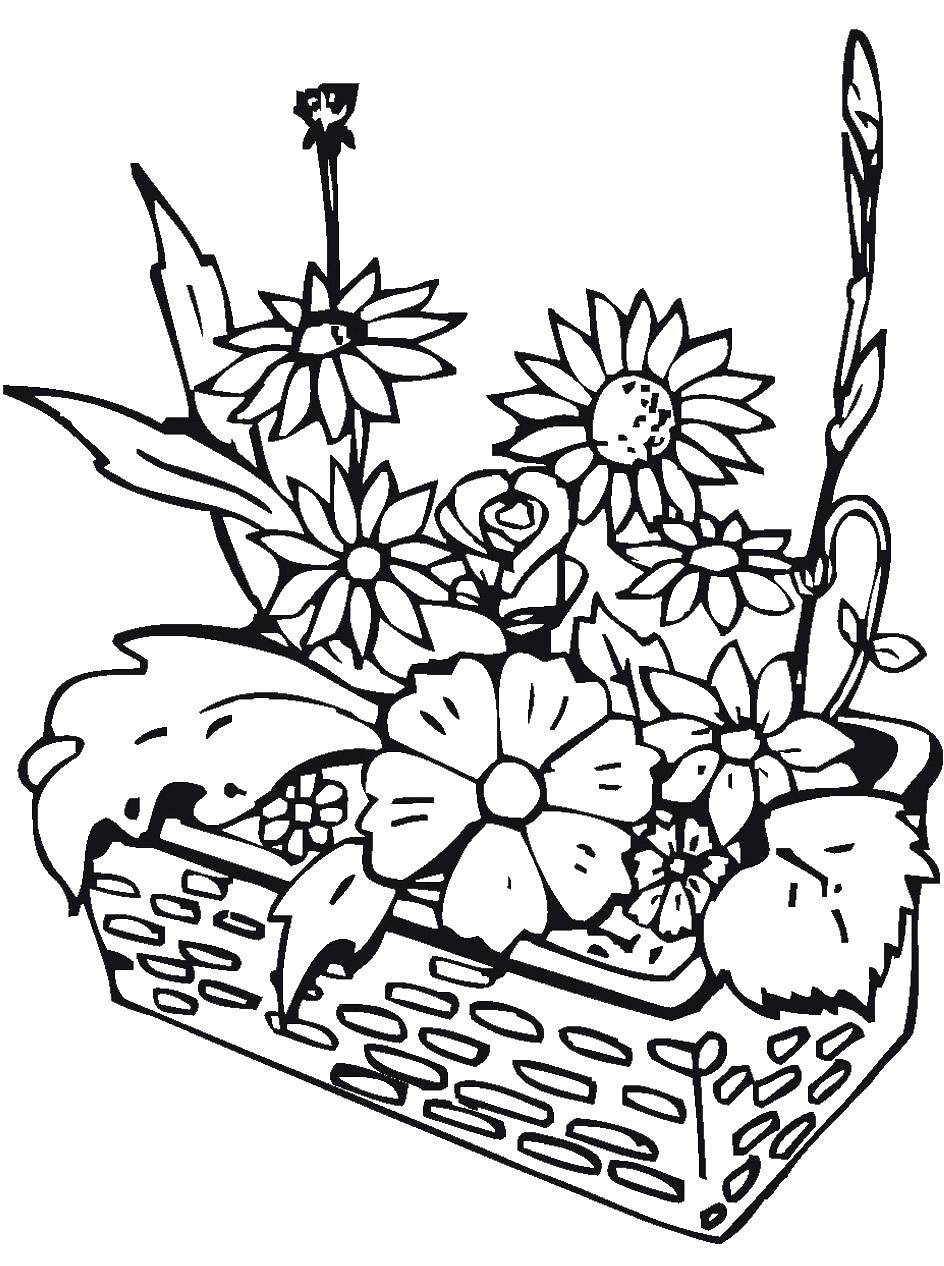 Название: Раскраска Корзина с цветами. Категория: цветы. Теги: цветы.