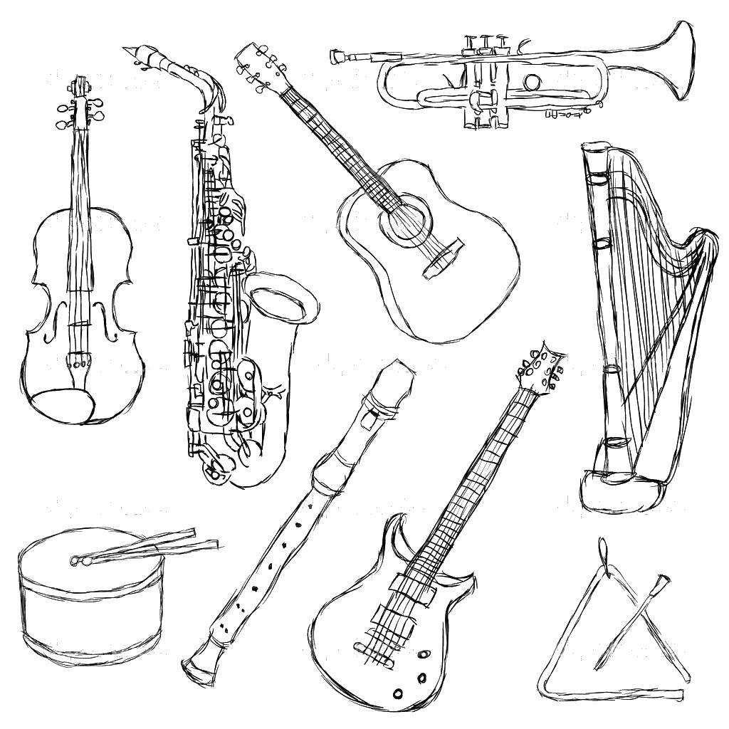 Название: Раскраска Музыкальные инструменты. Категория: музыкальные инструменты. Теги: Инструмент.