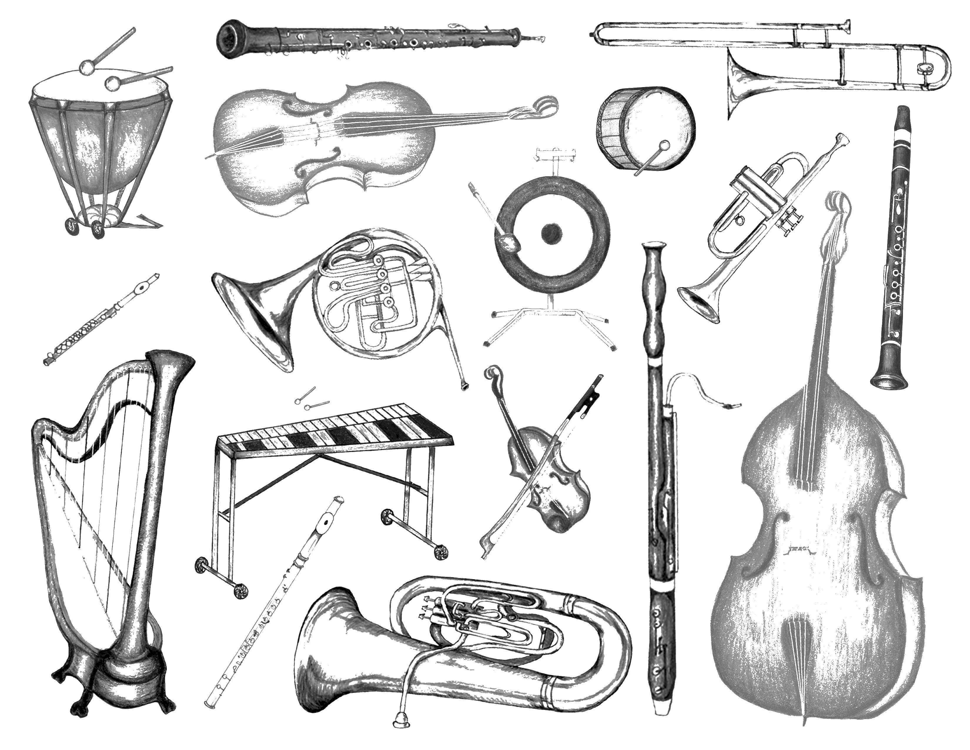 Музыкальные инструменты народов рисунки. Инструменты рисунок. Музыкальные инструменты карандашом. Оркестровые музыкальные инструменты. Музыкальные инструменты раскраска.
