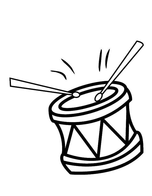 Название: Раскраска Барабан и барабанные палочки. Категория: Музыка. Теги: Музыка, инструмент, музыкант, ноты.