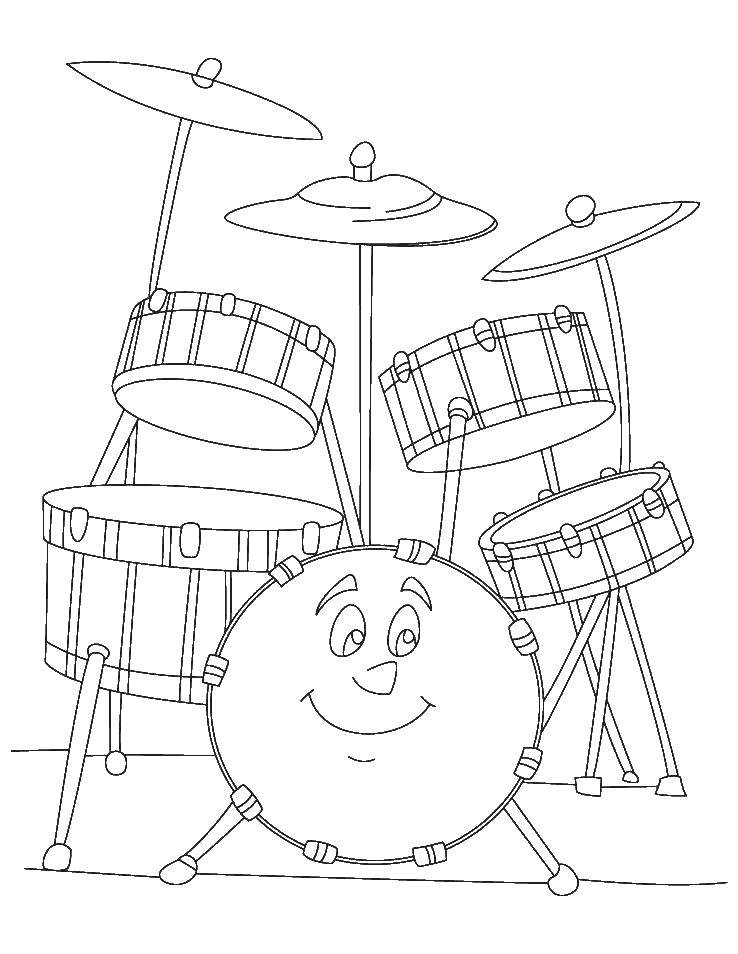 Coloring Drum set. Category Music. Tags:  Music, instrument, musician, note.