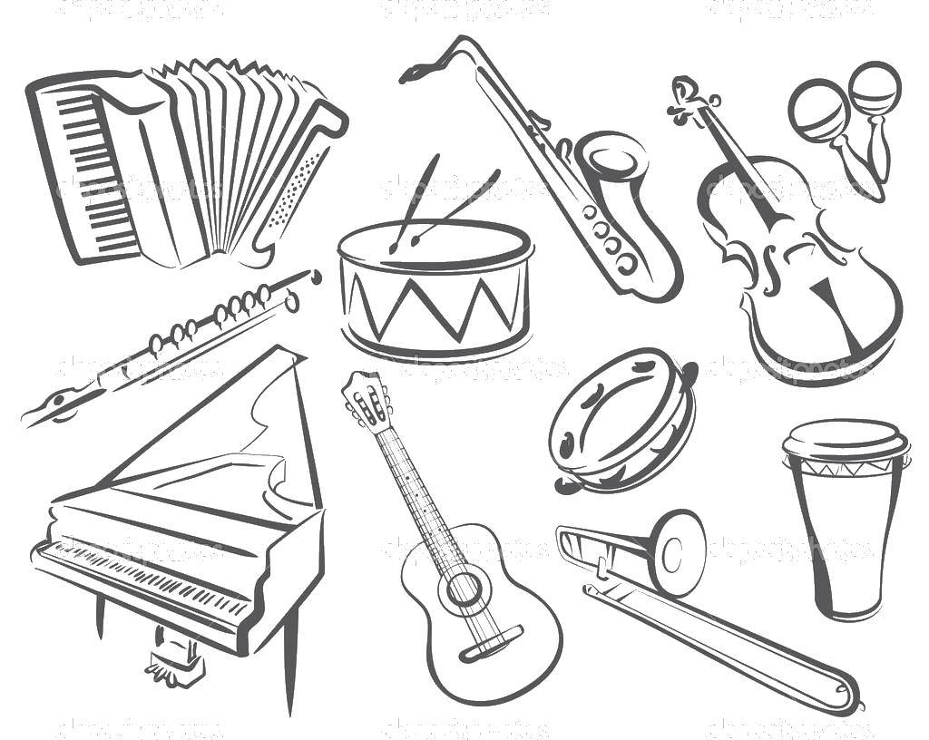 Coloring Musical instruments. Category Music. Tags:  Music, instrument, musician, note.