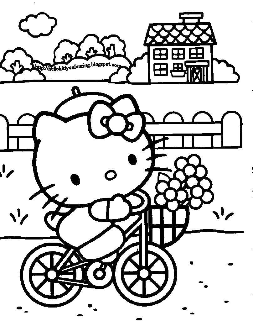 Название: Раскраска Китти на велосипеде. Категория: китти. Теги: Китти.