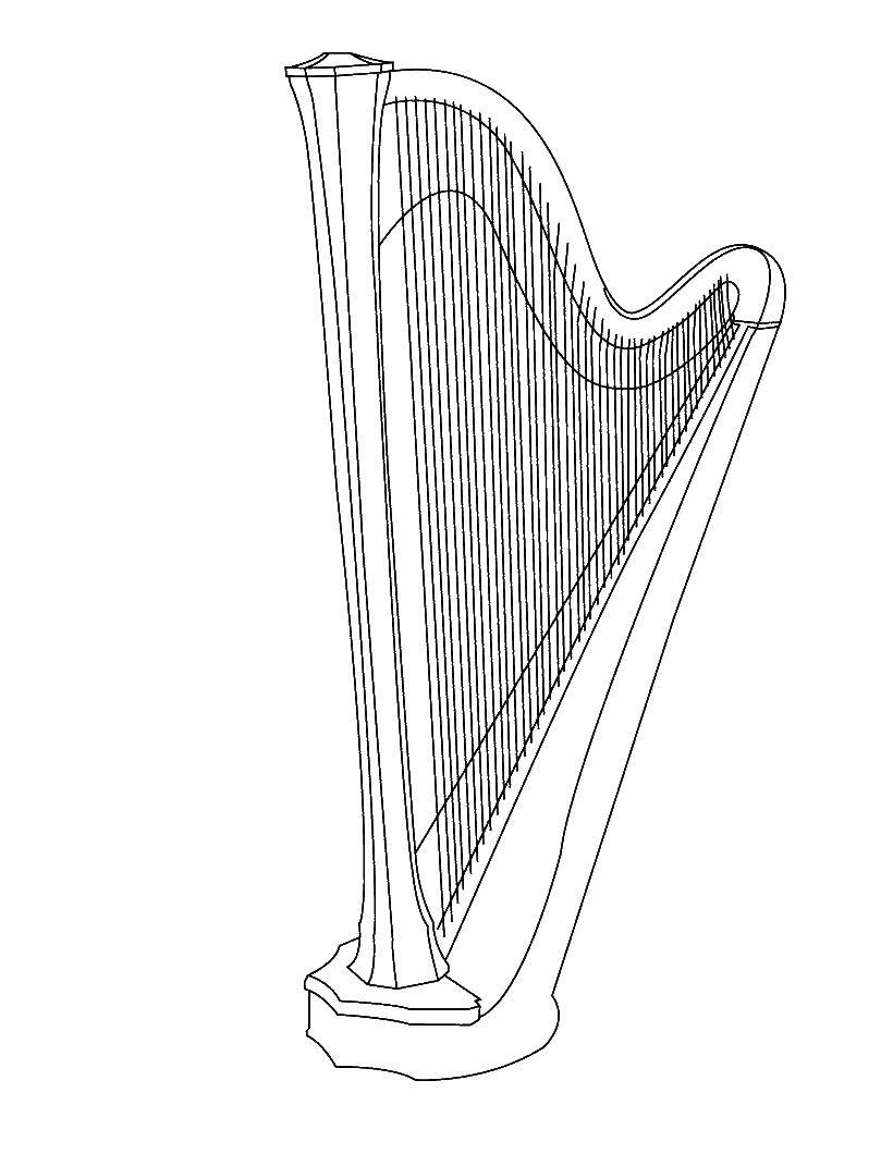 Coloring Gentle harp. Category Music. Tags:  Music, instrument, musician, note.