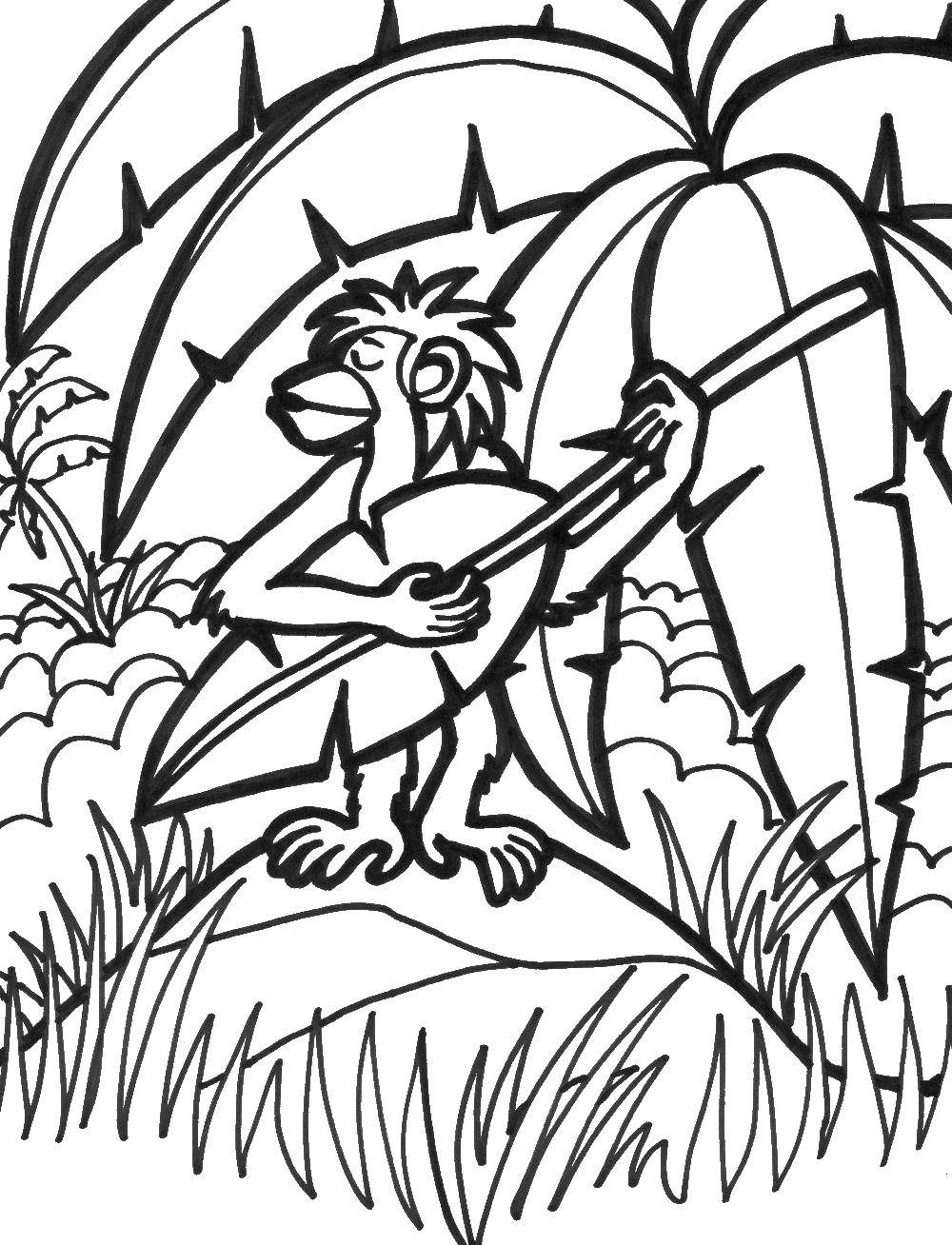 Coloring Monkey plays on a piece of paper. Category Music. Tags:  Music, instrument, musician, note.